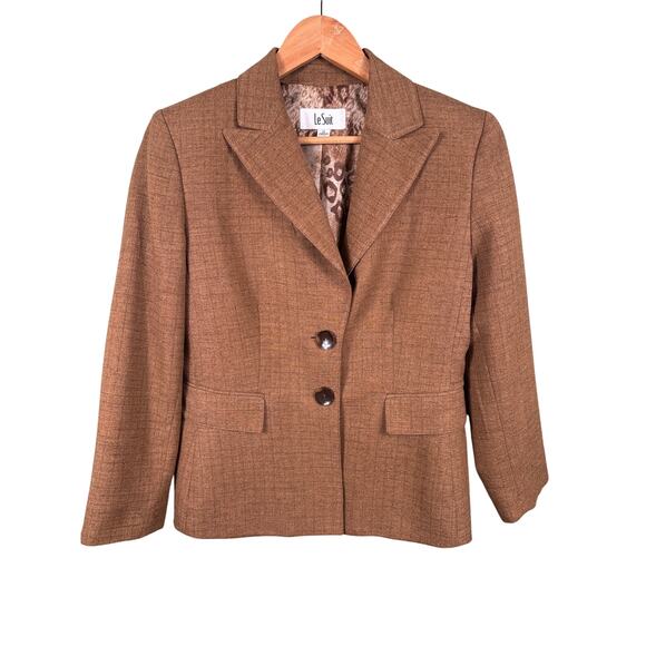 Le Suit Blazer Women's Size 10 Brown Animal Print Lining Office Career Jacket - Picture 1 of 11